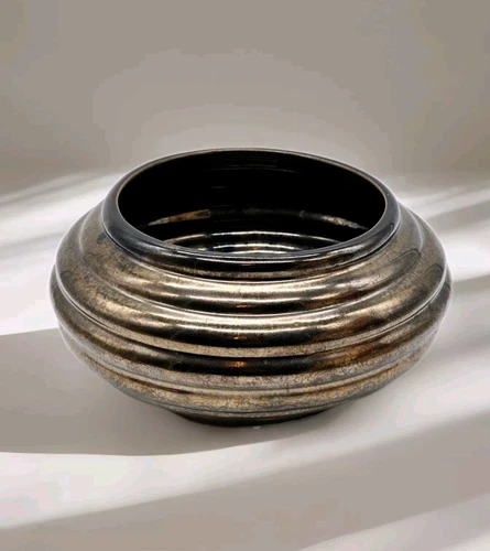 Vintage Haeger Metallic Bronze Glazed Ribbed MCM Beehive Planter Boho Glam