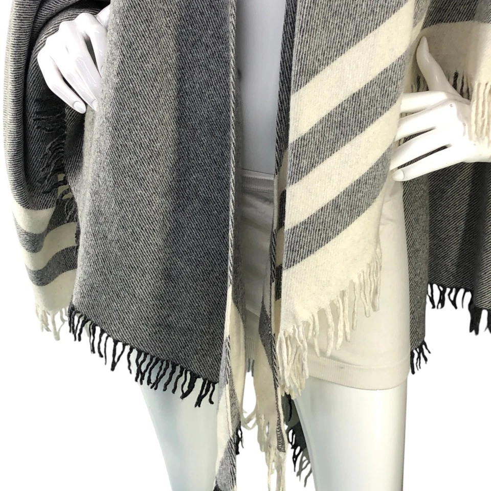 Suéter Luisa Brini Mujer Talla Única Para Todos Poncho Envolvente Rayas Lana Gris Foto 3 de 4