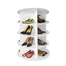 Rotating Shoe Rack Tower 4 Tier Organizer, Revolving 360 White Shoe Rack Storage