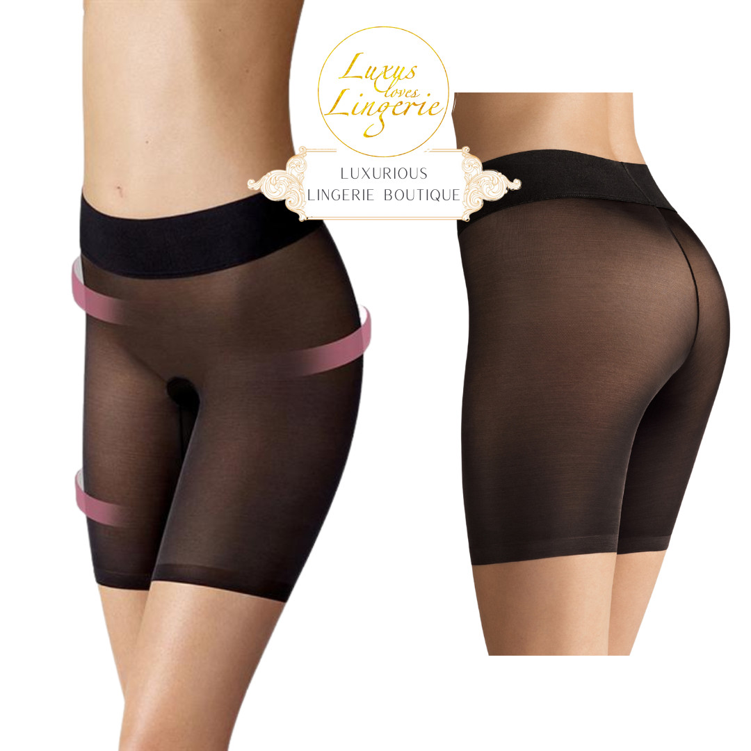 Sheer Touch Control Shorts by Wolford 36 Black Transparent Shaping Skirt
