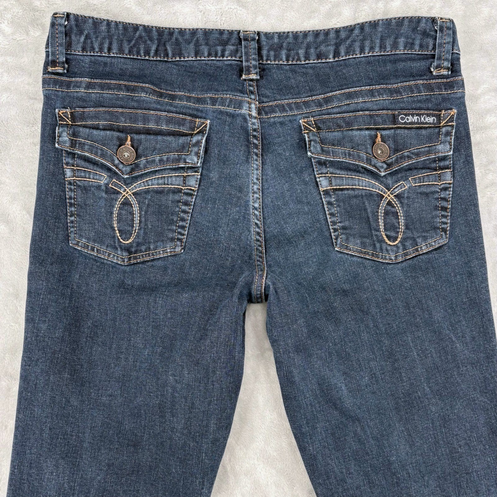 Calvin Klein Jeans Bootcut Women 12 (34x30.5) Dark Blue Lean Boot Flap Pockets