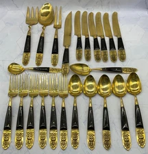 Vintage Siam Thailand Bronze 23 Piece Silverware Flatware Set