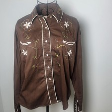 True West Rockmount Ranch Wear Western Shirt Womens L Brown Embroidered...