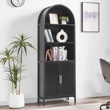 Arched Bookcase Book Shelf with Doors, 5 Tier Tall Display Bookshelf Cabinet ...