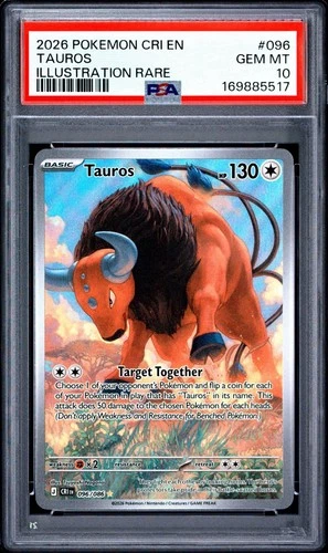 PSA 10 Tauros Illustration Rare 096/086 Pokemon ME04: Chaos Rising Holo