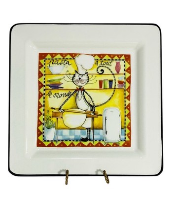 Brunelli Italian Made Chef Cat Kitchen Ceramic Collectors Square Plate Pasta