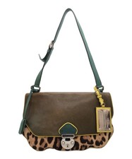 Dolce & Gabbana Shoulder Bag Purse Leopard Leather Brown Yellow Auth from JAPAN