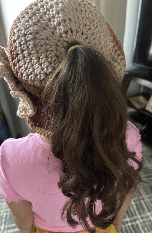 Brown Taupe Beige Tan Pony Tail CLOCHE BEANIE CAP FLAPPER HAT  HAND CROCHET new