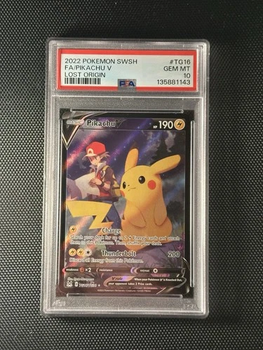 2022 POKEMON SWORD & SHIELD LOST ORIGIN #TG16 FA/PIKACHU V LOST ORIGIN PSA 10