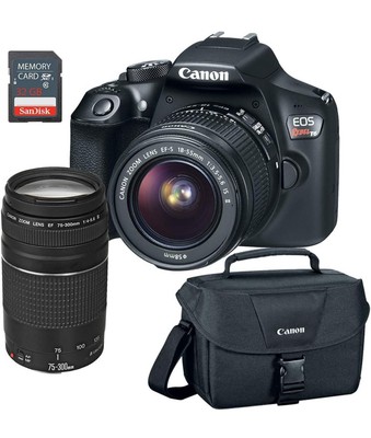 Canon EOS Rebel T6 DSLR Camera w/EF-S 18-55mm, EF 75-300mm Lens, 64GB SD Card