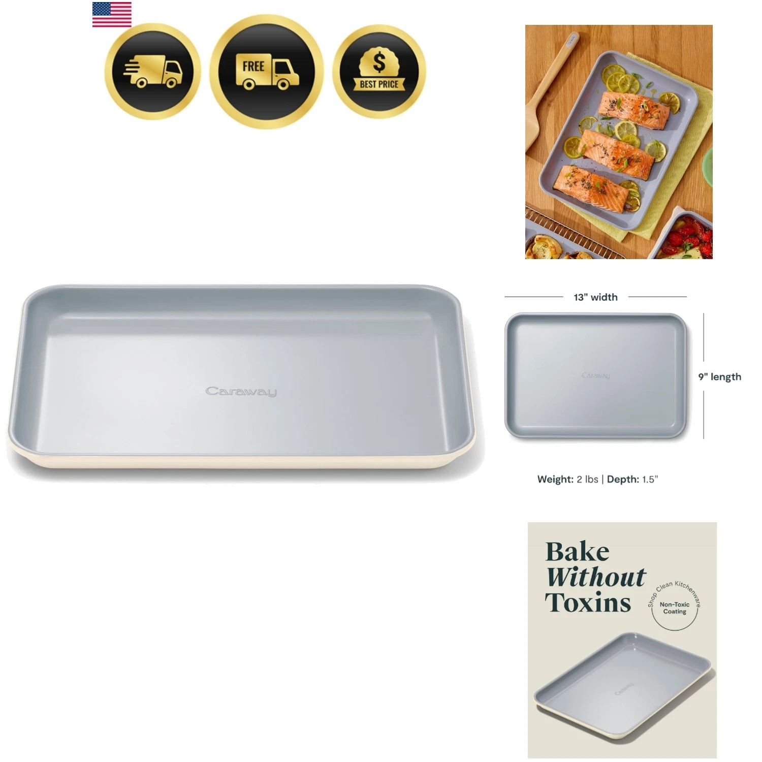 Nonstick Ceramic Small Baking Sheet 9x13” – Non-Toxic, PTFE & PFOA Free – Ove...