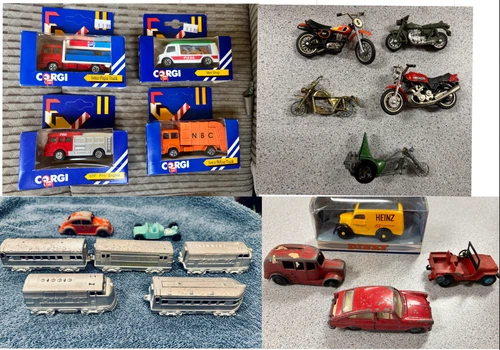 Lot of (20) Assorted Vintage DieCast Cars Train Motorcycles Dinky MidgeToy Corgi