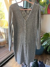 Forever 21 Long Gray Knitted Dress Plus Size 1X Buttondown Silver Buttons