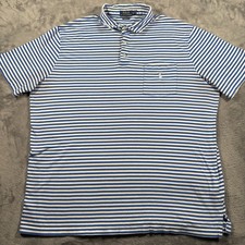 Polo Ralph Lauren Golf Shirt Men XL White Blue Striped Classic Fit Chest Pocket