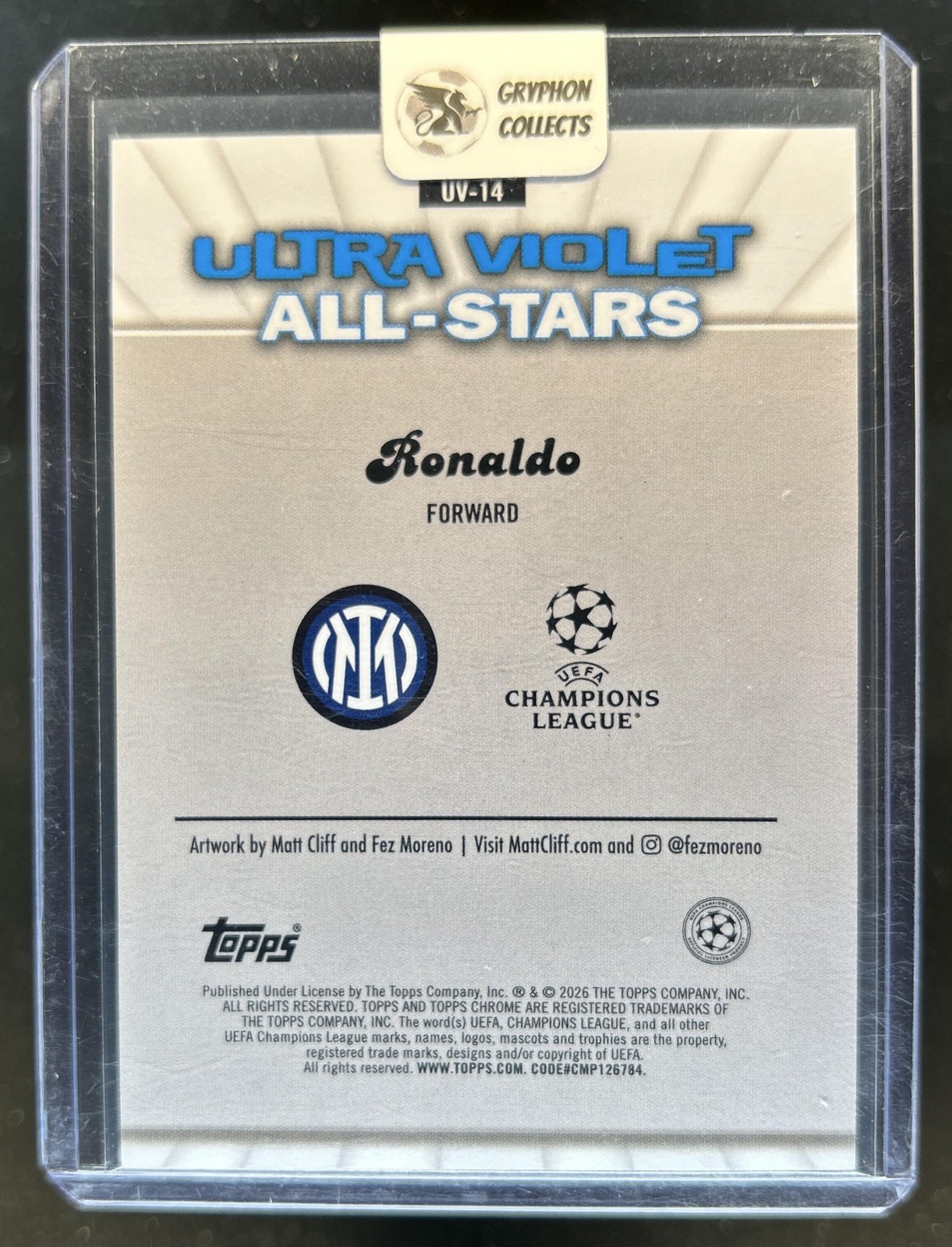 2025-26 Topps Chrome UEFA Ronaldo Ultra Violet Gold Refractor SP #/50 Milano view 2
