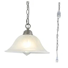 Plug in Pendant Light Alabaster Glass Shade Hanging Lamp with Brushed Nickel