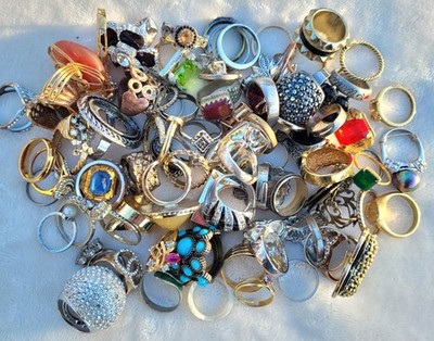 Large Vintage Lot Of Estate Rings - Craft Jewelry - 15 oz