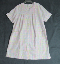 Vintage Miss Elaine Nightgown Size PL White Plaid Snap Up Cottagecore Granny 80s