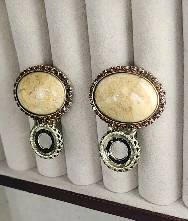 Sorrelli 复古棕色水晶和白色蛋石黄铜稀有夹子,完好 — 第 4/4 张图片