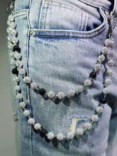 Multicolor Hip Hop Waist Chain Rhinestone Ball Beads One Size White Black