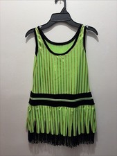 Curtain Call Girls M 7-8 Lime Green Black Fringes Dress Dance Costume Dress