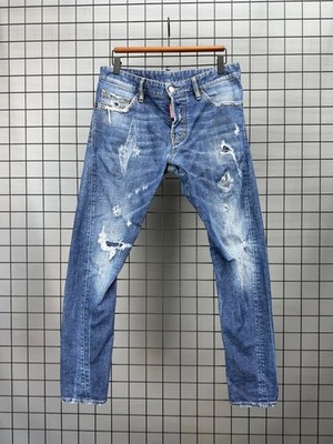 Dsquared2 Sexy Twist Jeans Mens 46 Distressed Paint Splatter Made In Italy Denim