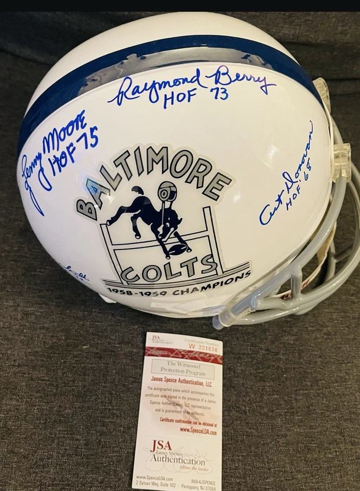 BALTIMORE/ INDY COLTS FS Rare Rep  1958 NFL Champs Helmet Signed By 4 HOFers JSA - Image 2 of 4