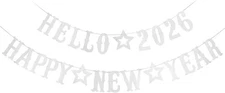 Silver Hello 2026 Happy New Year Banner 2026 Years Eve 2026 