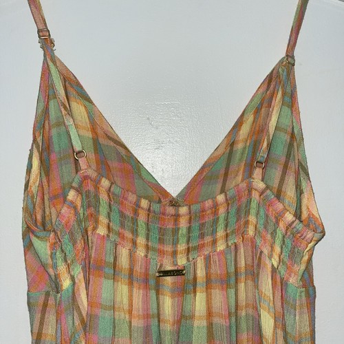 Billabong Dress Just Add Sun Yellow Plaid Spaghetti Strap Summer Beach - Picture 7 of 8
