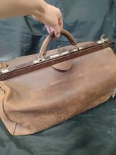 Vintage Hebammentasche Arzttasche Leder Braun 50cm Gro&szlig; Deko Reisetasche Antik