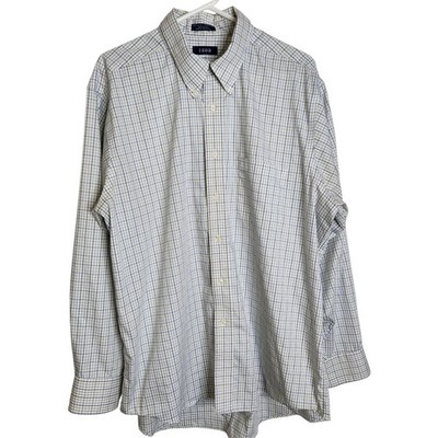 IZOD 80s 2-ply Pinpoint Blue Check Cotton Oxford LS Button Up Shirt 17.5 34/35