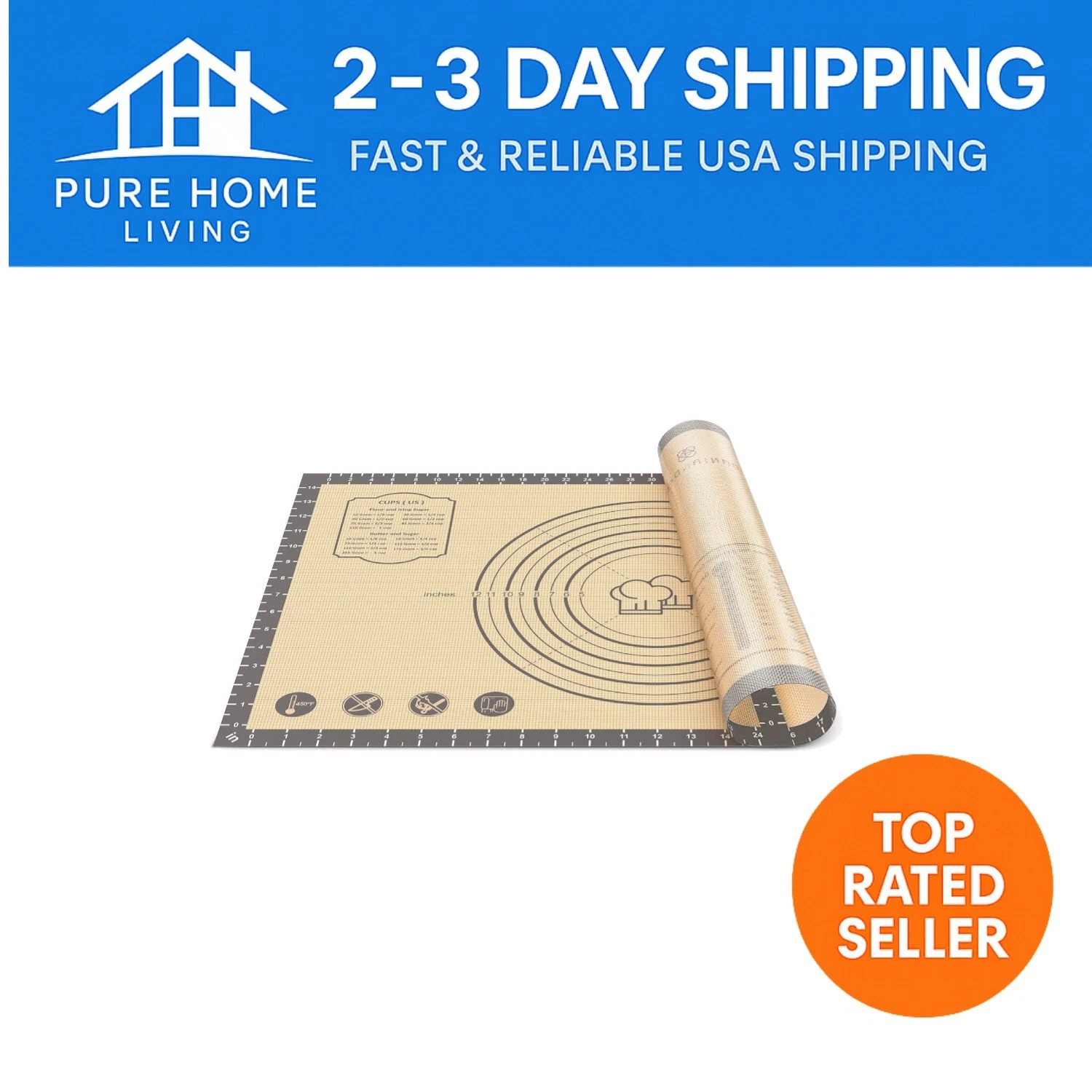 Versatile 36" x 24" Silicone Pastry Mat with Measurements – Perfect for Baking