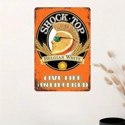 Vintage Tin Metal Sign Beer Advertising Art with Orange White 8x12