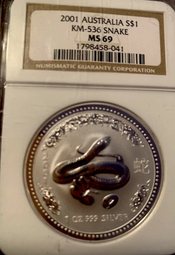  2001 Australia ** $1 ** Lunar Year of the Snake ** Silver NGC MS69 **