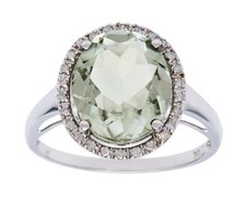 10K Weißgold Oval 5,20Ct Grüner Amethyst Und Diamant Halo Ring (G-H, I1-I2)