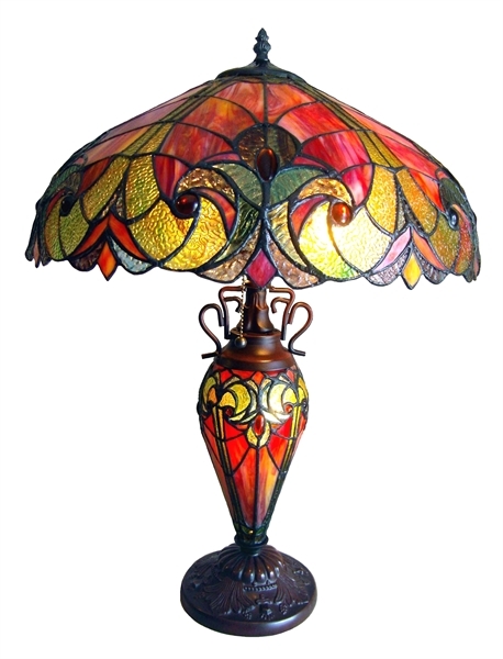Table Lamp Tiffany Style Victorian Stained Glass Lighted Base 18