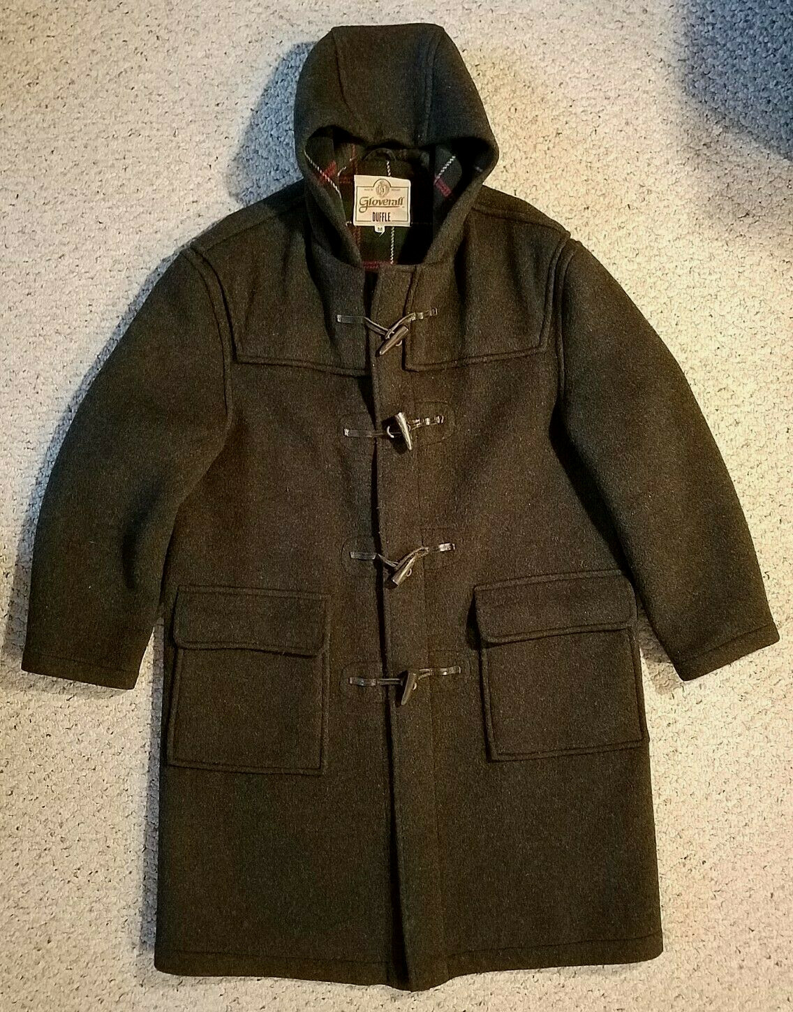 Classic Gloverall Duffle Coat England Color Charcoal w/ Plaid Lining Size M  EUC