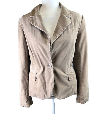 Vintage Y2K Old Navy Khaki Corduroy Velvet Career One-Button Blazer Jacket Sz M