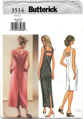 Butterick 3514 Straight Summer Dress w Back Straps, Ties 18-20-22 Uncut Pattern