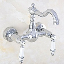 Dual Hand/Hole Wall Mount Basin Faucet Chrome Brass Bathroom Sink Taps 2nf564