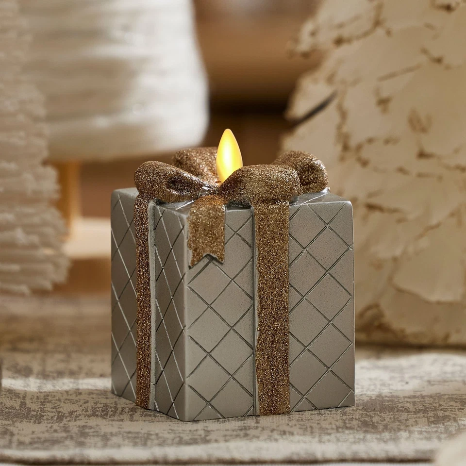 Luminara Flameless Candle Silver Gift Box with Glitter Ribbon Moving Flame LE... - Image 2 of 4