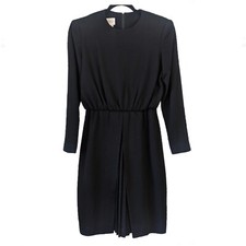 DAVID WARREN Vintage Womens Dress Size 8 Black Knit Pleat Front Skirt Sheath