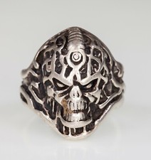 Men's Alien Demon Skull Sterling Silver Ring Size 9.50