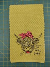 HIGHLAND COW With Red Headband Kitchen Bath Hand Bar Towel Great Gift