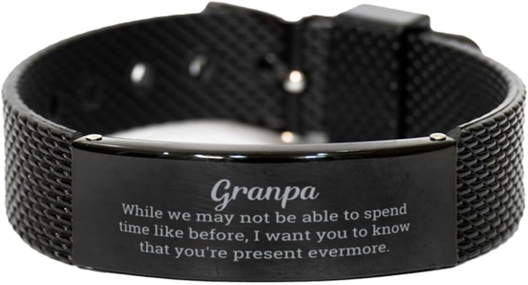 Black Shark Mesh Bracelet For Granpa, You're Present Evermore,Engraved Jewelry-image