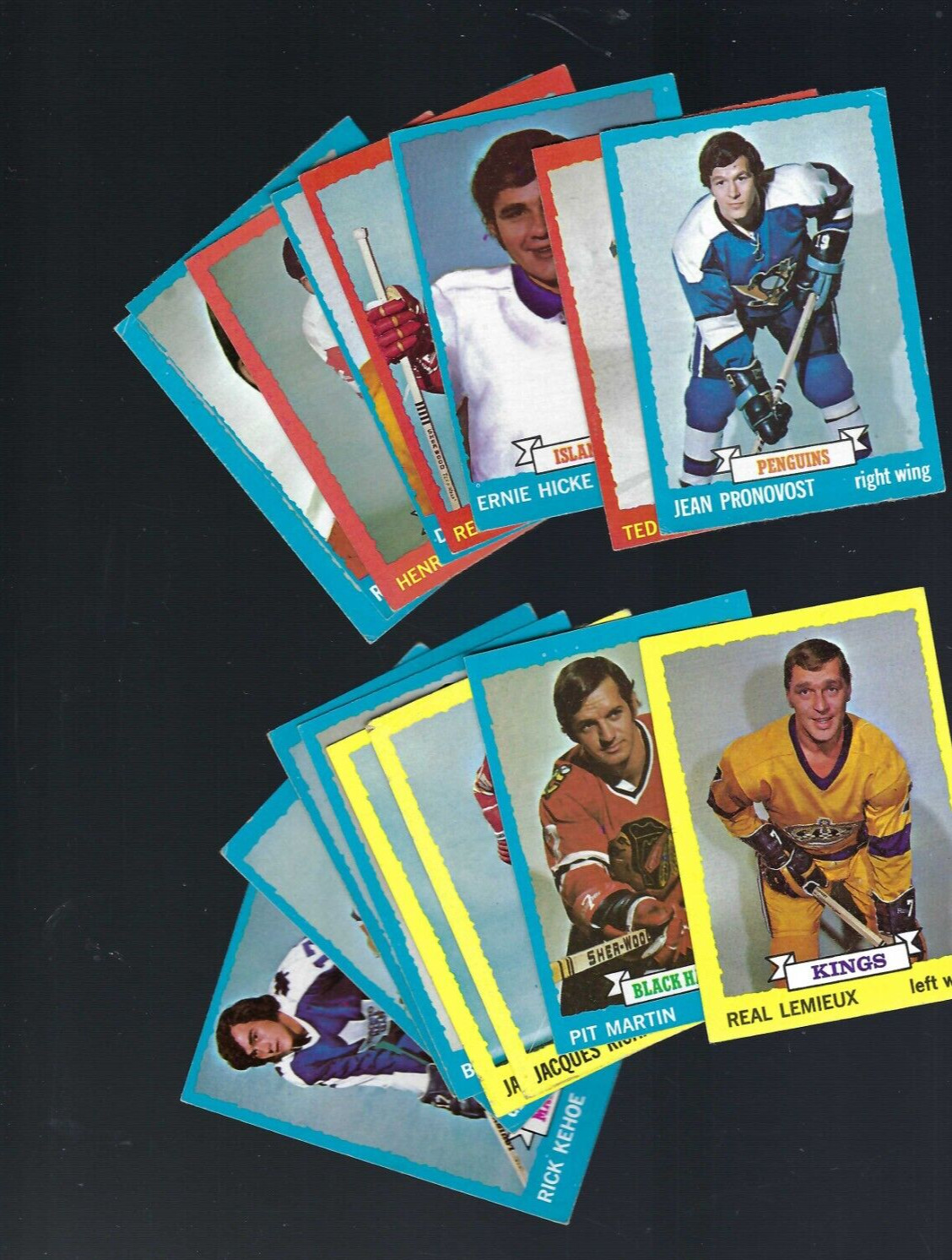 1973-74 TOPPS HOCKEY CARD LOT X 16 PIT MARTIN, J RICHARD X 2, R KEHOE