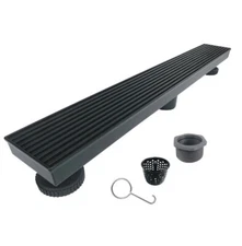 RELN 32 inch Matte Black Shower Drain with Linear Pattern Cover