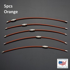5x Orange - Steel Vinyl Coated Braided 2mm Wire Cable Keychain Key Ring Loop 6"