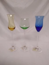 (3) VINTAGE ART GLASS COLORED CRYSTAL CORDIAL GLASSES