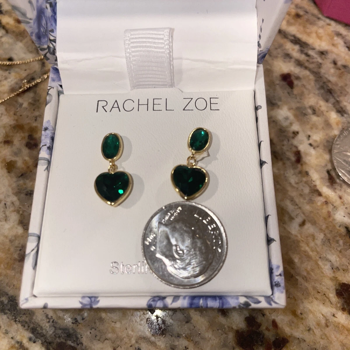 Rachel Zoe Gold Sterling Silver Green Mini Heart CZ Dangle
